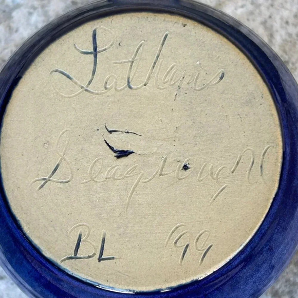 LATHAM'S POTTERY Seagrove NC Cobalt Blue Glazed 4" Mug Signed BRUCE LATHAM '99 - Picture 12 of 13